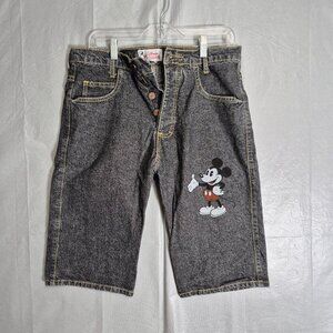 Vtg Disney Mickey Mouse Long Denim Shorts Small Button Fly  - 0506